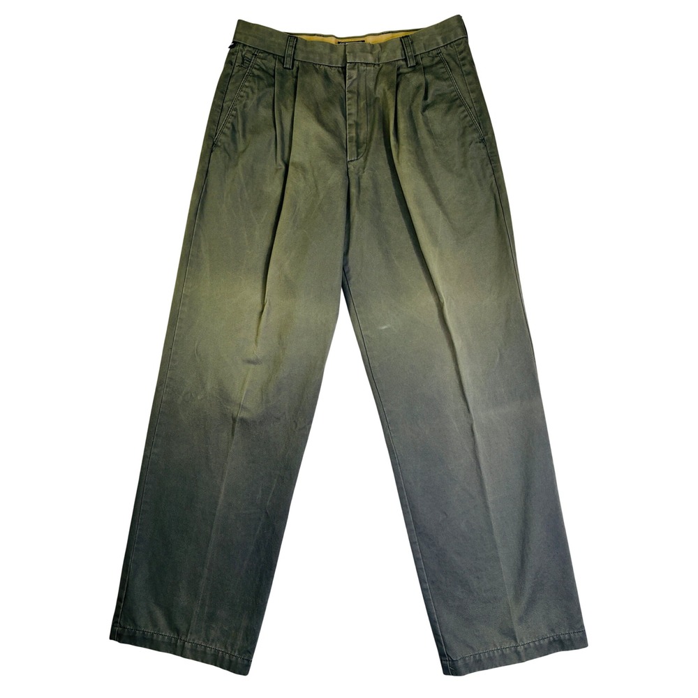 Dockers Mens 32x32 Pleated Relaxed Fit Chinos Olive Green Cotton Pants